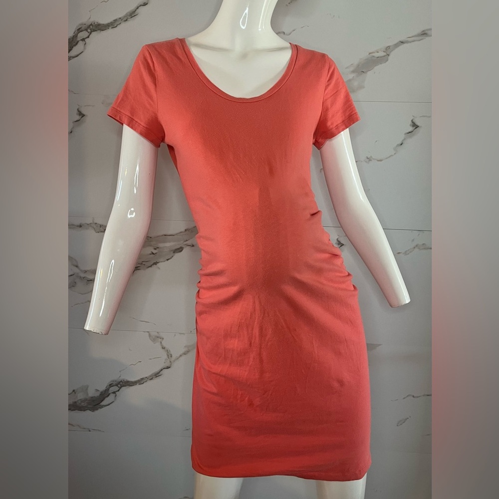 Old Navy Maternity Coral Ruched Stretch Cotton Mini T-shirt Dress Size M - Picture 3 of 7